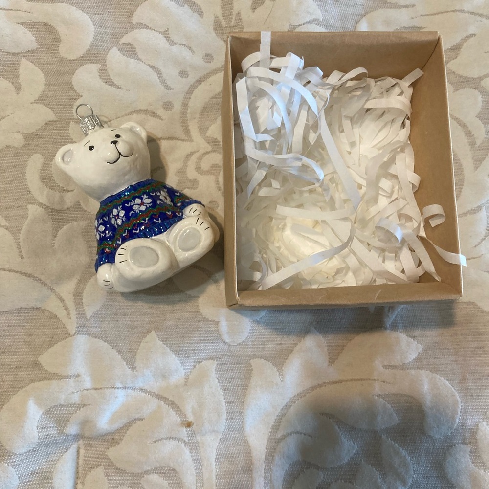 Firma Bilinski Collectable Blue and White Bear Ornament Polish Manufacturer